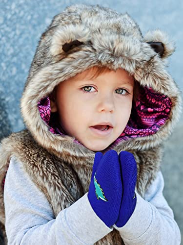 Image of Geyoga 3 Pairs Kids Mittens Winter Stretchy Knit Gloves Winter Dinosaur Full Finger Toddler Mittens for Boys Girls