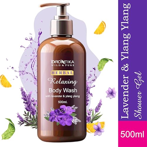 Image of Drontika Wild & Pure Body Wash For Women & Men, 500Ml Shower Gel Single Pump Bottle, 100% Natural Ylang Ylang Essential Oil & Lavender For A Soft And Smooth Skin, Ph Balanced Bodywash