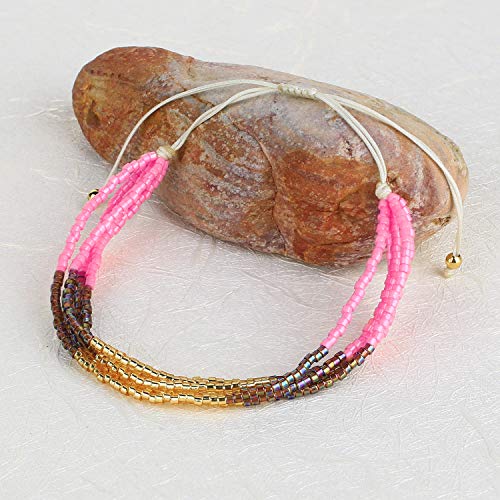 Image of KELITCH Shell Beaded Bracelets Multi Strands Bracelets Adjustable Bohemian Style Charm Bangles (Pink 1D)