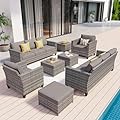 HOOOWOOO Patio Furniture Set,8 Piece Outdoor Furniture Set,Wicker Patio Conversation Couch Chairs Ottoman Set,Charcoal Gray