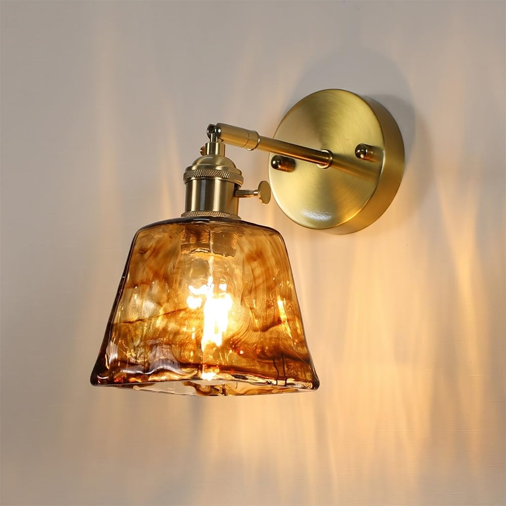 COSRUB Amber Glass Wall Sconce, Vintage Adjustable Wall Lamp for Bedside