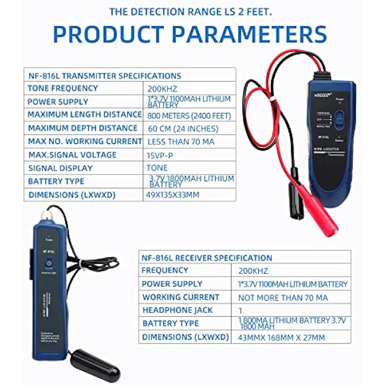 NF-816L Cable Tester Rechargeable Professional find Underground Dark line, Wire, Cable Locator Underground Cable Detector Hidden Cable Detector