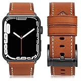 HUAFIY Compatible for apple Watch Band 38mm 40mm41mm,Top Grain Leather Band Replacement Strap iWatch Series 8/7/6/5/ 4 3 2 1,SE,Sport, Leather watch band(38mm 40mm41mm,Brown/Black Buckle)