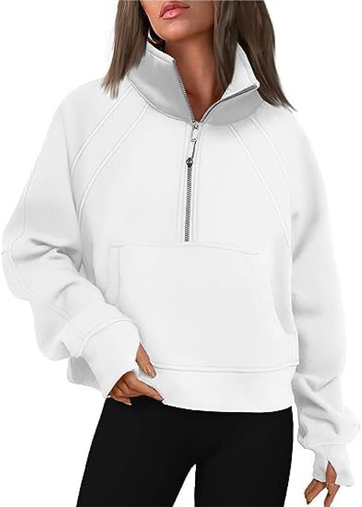 ZOCANIA Womens Half Zip Sweatshirts Cropped Pullover Fleece Lined Hoodies Long Sleeve Sweater Clothes Winter Outfits