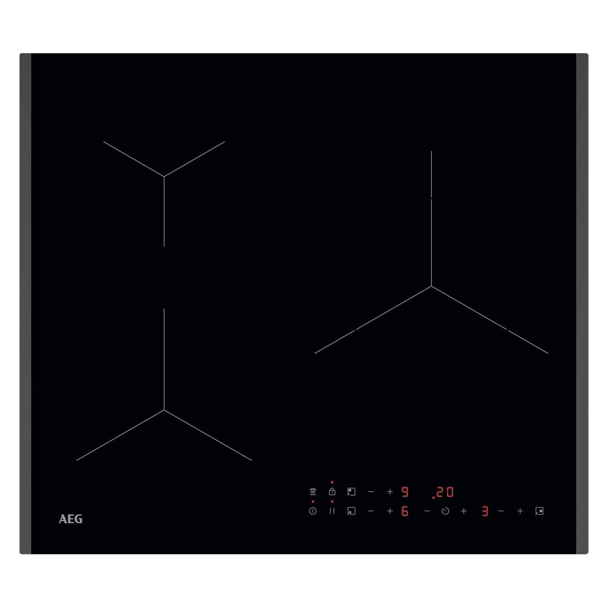 AEG TN63IP0BFB Placa de Inducción, 60 cm, 3 Zonas de Cocción, Sistema Hob2Hood, Función PowerBoost y Pausa, Controles Deslizantes Independientes, Temporizador Individual, Doble Biselado, Negro