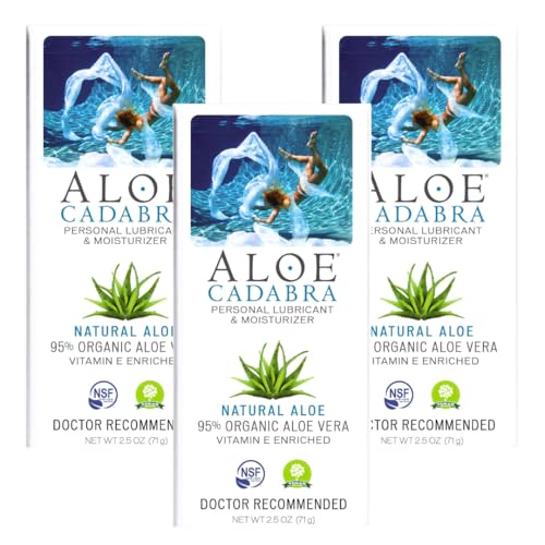 Aloe Cadabra Natural Water Based Personal Lubricant and Vaginal Moisturizer NSF Certified Organic Aloe Lube Non-Staining pH Balanced (Unscented 2.5 Oz 3 Pack)