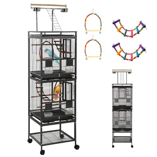 68 Double Bird Cage Stackable Divided Parakeet Cage Parrot Cages for Medium Birds with Bird cage Toys Birdcage Seed Catcher for Cockatiels Canaries Lovebirds Finches Budgies Small Parrots