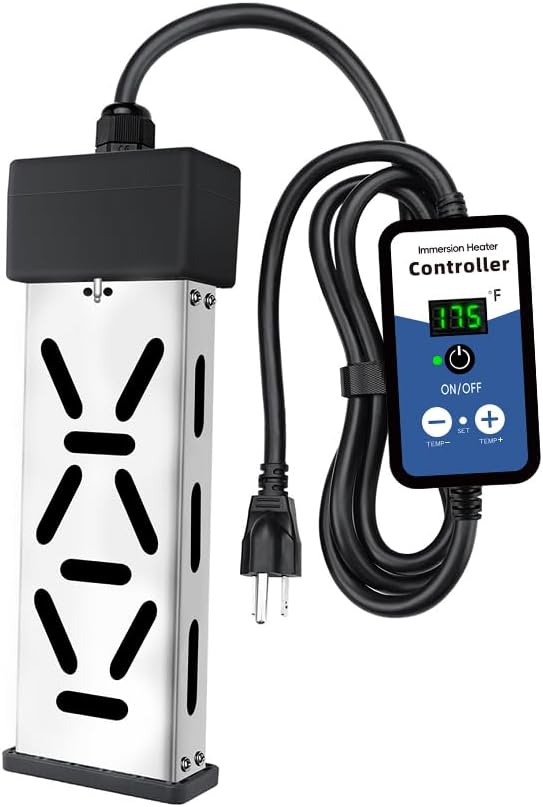 Portable Immersion Water Heater 1800W 120V, Electric Heater for Buckets, Bathtubs and Mini Pools, Submersible Design with Thermostat, Real Time Temperature Display and Dry Burn Protection