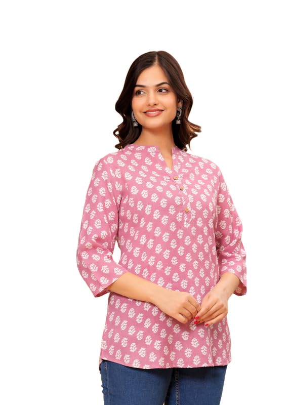 Image of Women's Cotton Printed Kurta Top | 3 /4 Sleeve Straight Kurti Casual Outings