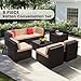 KROFEM 8-Piece Patio Furniture Set, Outdoor Wicker Rattan Sectional with Thick Cushions, Glass Top Table with Hidden Storage, Outdoor Conversation Set for Backyard, Porch, Patio, Beige