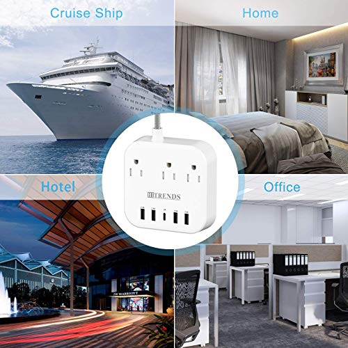Protector contra sobretensiones MKSENSE con extensión de 3 tomas y 4 USB-A y 1 USB-C, cable de 3.05 m, enchufe plano girado 45° miniatura 7