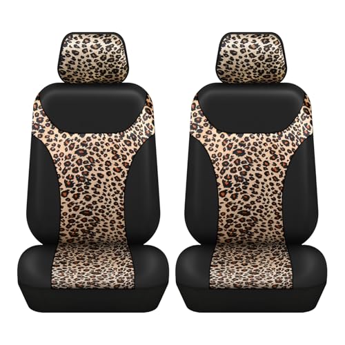 Image of AUTOFAN Universal Fit Front Car Seat Covers (2-Pack) - Premium PU Leather with Leopard Print Design, Airbag Compatible, Easy Installation, Stylish Interior Upgrade for Cars & SUVs