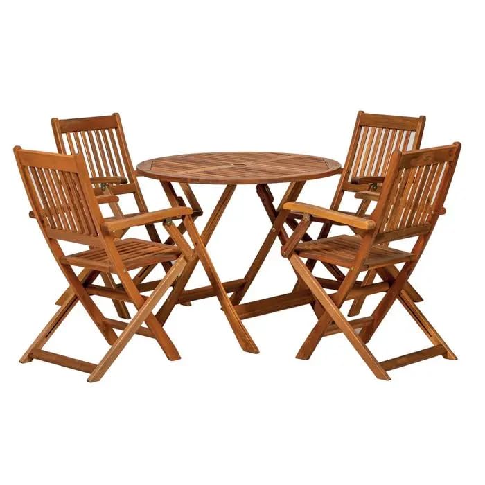 Acacia Wooden Folding Outdoor Dining Table And 4 Chair Set