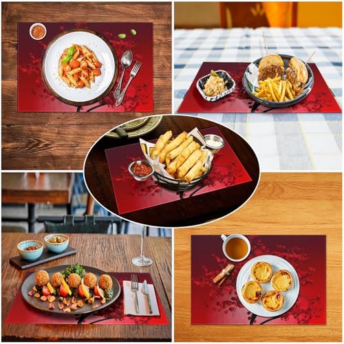 Set de table antidérapant et résistant à la chaleur en forme de fleur rouge - 6