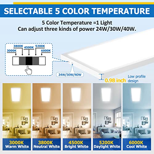Allsmartlife 1x4FT LED Flat Panel Light Surface Mount, 24W/30W/40W, 4980LM Dimmable 5CCT 3000K-6000K, Edge-Lit Troffer Ceiling Light Fixture for Kitchen, White 2-Pack by Allsmartlife - Image 2