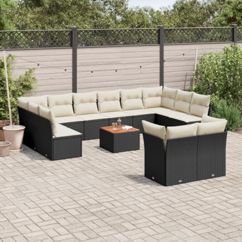 FUDUGEHMIOFWFJJ Luxury Modular Outdoor Garden Sofa Set with Storage, 16-Piece Patio Furniture Sectional in Black and Cream White, Water-Resistant Rattan for Backyard, Terrace, Poolside
