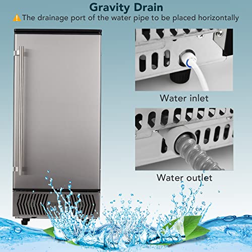 Kognita Under Counter Ice Maker 15'' Wide Built In Commercial Ice Machine, 80Lbs Daily Undercounter Ice Maker With 2 Ice Scoops, Water Line, Reversible Door, 24H Timer - Champagne #TOP7