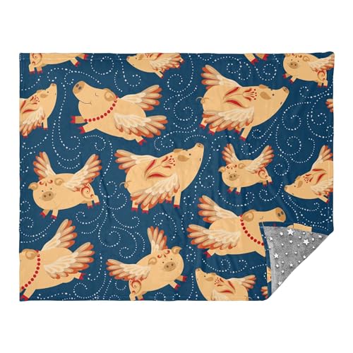 Mantas suaves para sofá, manta para sala de estar, 50 x 70 pulgadas, cobija para adolescentes, cobija de cerdos voladores en un cielo azul oscuro