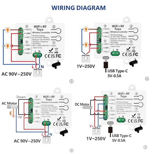 Image of DieseRC Tuya 2 Channels WIFI Smart Switch, AC 90V-250V 240V Passive Output Relay Module, with 2 pcs RF Remote Control, Compatible with Alexa /Google Home