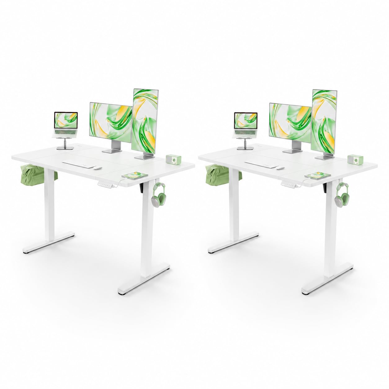 Marsail Electric Standing Desk with USB-A Charging Port, 160 x 80 cm Height Adjustable Sit Stand Desk with 4 Custom Height Settings,80kg Max Load, Stable Lifting, Storage Hooks & Cable Management,2pcs