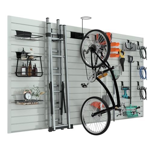 RELIANCER PVC Slat Wall Panels,4ft by 8ft (32 sqft) Garage Wall Organizer Storage System,Interlocking Slatwall Paneling Sheets,Workshop Slatwall Shelves Tools Organization,Wall Mounted Storage Rack