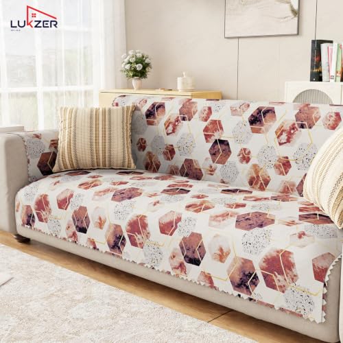 Image of Lukzer 1 Seater Sofa Cover Quilted Reversible WaveEdge Ultrasonic Cut Sofa Mat with Back and Hand Rest Covers - Marble Mesh - Washable Sofa Protector for Modern Living Room 60 x 150 CM /SC-204-01WB