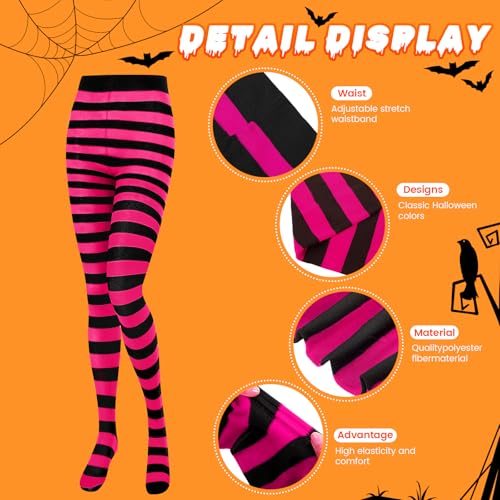 Image of 8 Pairs Striped Tights for Women, Colorful Semi Opaque 80 Denier High Waist Footed Pantyhose Legging Halloween Costume