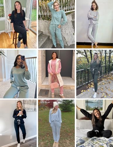 Ekouaer Lounge Sets for Women 2 Piece Long Sleeve Pajamas Jogger Set Pullover and Drawstring Pants Soft Pjs Set,Light Blue,M - Image 5