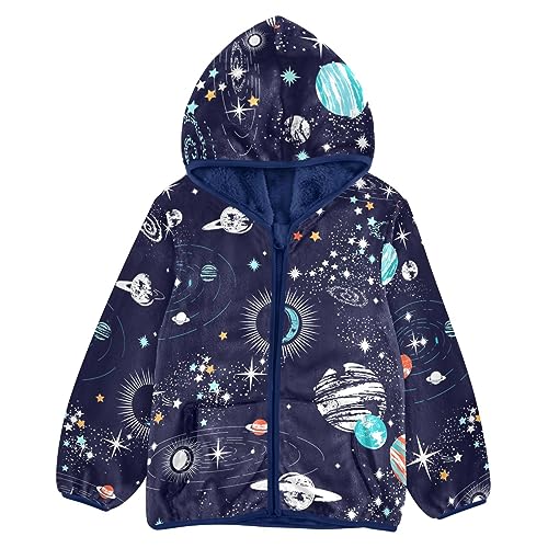 Space Galaxy Boys Fleece Hoody Jacket Zip Up Coat Warm Fall Winter Plush Jacket Long Sleeve Outerwear