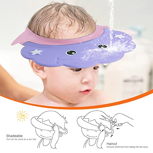 Image of 2 Pcs Baby Shower Cap Adjustable Girls Boys Hair Washing Shield Waterproof Ear Protective Shampoo Hat Soft Bath Head Cap Visor