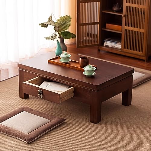 Table de sol japonaise en bois avec tiroir et style kotatsu vintage