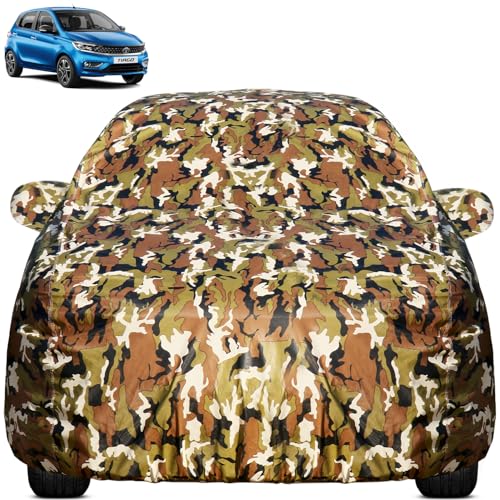 Image of Pivalo Car Body Cover for Tata Tiago All Model & Years (2016-2025) 100% Waterproof with Mirror Pockets, Triple Stitched Dustproof Heat Resistant UV Protection (Military /Jungle /Camouflage)