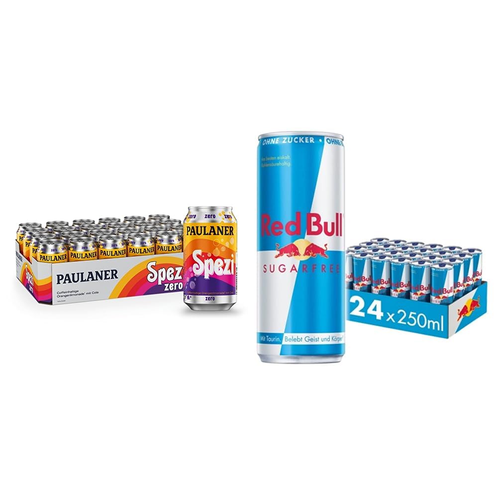 Paulaner Spezi Zero, 24er Dosentray, EINWEG (24 x 0,33l) & Red Bull Energy Drink Sugarfree - 24er Palette Dosen - Getränke ohne Zucker und kalorienarm, EINWEG (24 x 250 ml) | 250 ml (24er Pack)