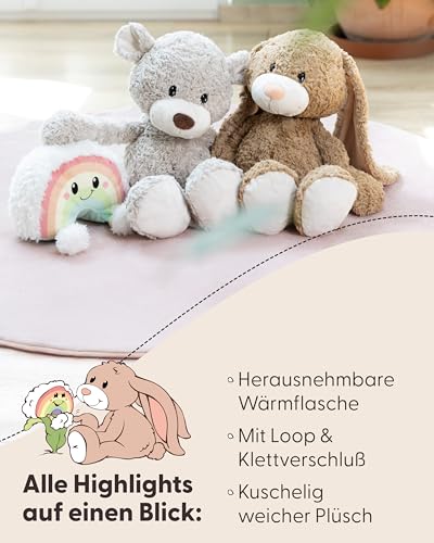 NICI Wärmflasche Bär Finni 300ml 34cm - grau - Kuscheliges Wärmetier ab 10 Monaten – Plüschtier-Wärmflasche, Wärmebeutel für Kinder und Erwachsene | 62330