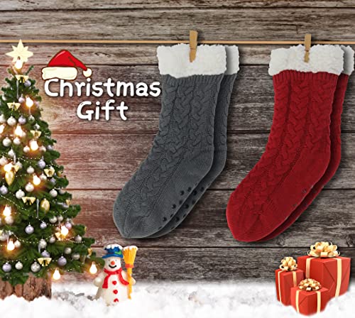 Image of BenSorts Women Winter Thick Slipper Socks with Grippers Non Slip Warm Fuzzy Socks Christmas Gifts