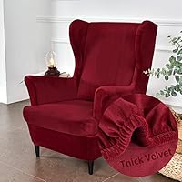 Highdi Wingback Chair Covers 2 Piece Stretch Wing Chair Slipcover, Fashion Solid color Velvet Strandmon Sofa Cover Furniture Protector for Armchair Chairs Living Room Bedroom Hotel (Red)