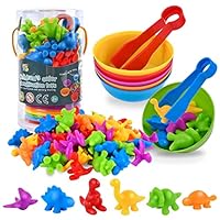 FLMRIOY Counting Dinosaurs Toy Matching Games, 56 Pcs Color Sorting Toys with Bowls Preschool Learning Math Activities for 3-6 Kids Toddlers Gift