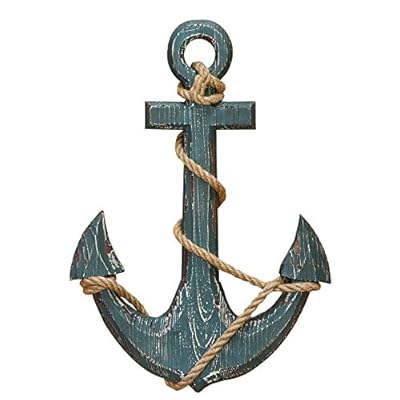 Benzara 91620 Wood Anchor with Rope Nautical Decor, 18" H/12 W, Aqua Blue 51wZSlh+G8L. SS400