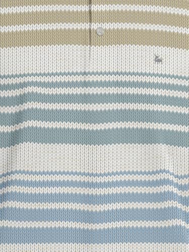 Image of BULLMER Striped Textured Printed Polo Neck Fullsleeve T-Shirt with Rib for Men