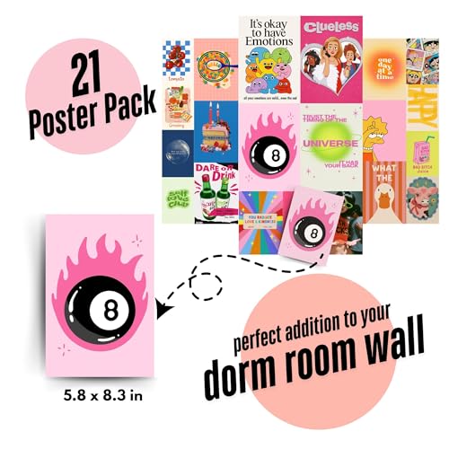 Image of Yellow Town India Y2K Crush Poster Kit | Pack of 21 MultiSized Art Prints + Wall Friendly Adhesive | 300 GSM | Pink Girly Self Love Aesthetic Posters | Room Decor for Hostels & Dorms