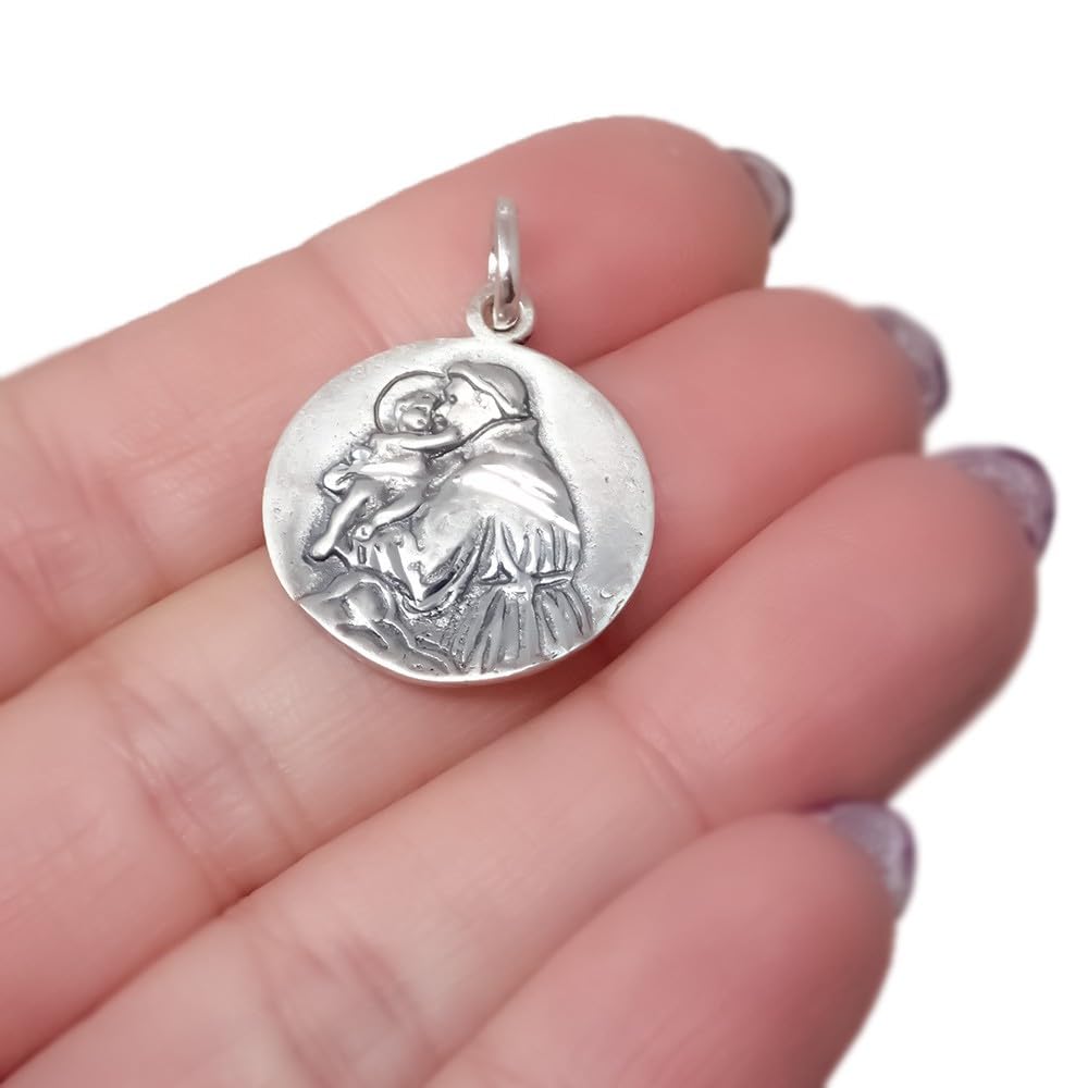 San Antonio-Medaille aus Sterlingsilber, 925 mm, massiv, 20 mm. Gravur im Preis inbegriffen – anpassbar – Aufnahme im Preis inbegriffen