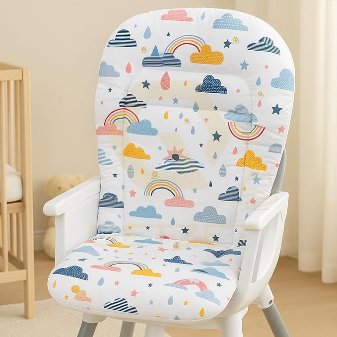 Image of Pushchair Baby Stroller High Chair Soft Seat Cushion Dining Chair Liner Mat Pad Breathable Protector Cover Accessories Soft Pillow Thick Non - Slip Suede Fabric, Cotton Rainbow Design Cushion.