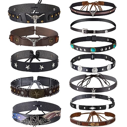 Lyrow 12Pcs Hat Bands for Cowboy Hat Leather Turquoise Beaded Bands Ethnic Western Rural Belts for Women Men Cowgirl(Classic)