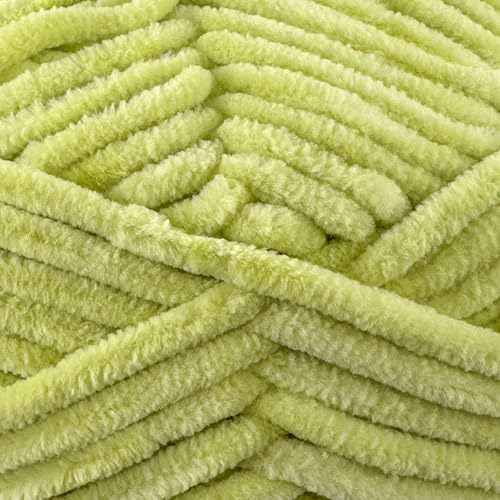 Image of Cuddly Velvet Chenille Yarn, Super Soft Fluffy Bulky for Knitting Crocheting Crafting Blanket Amigurumi, Durable for Shedding, 100 Gram (3.53 Ounces) 109 Yards (100 Meters) (Chartreuse)