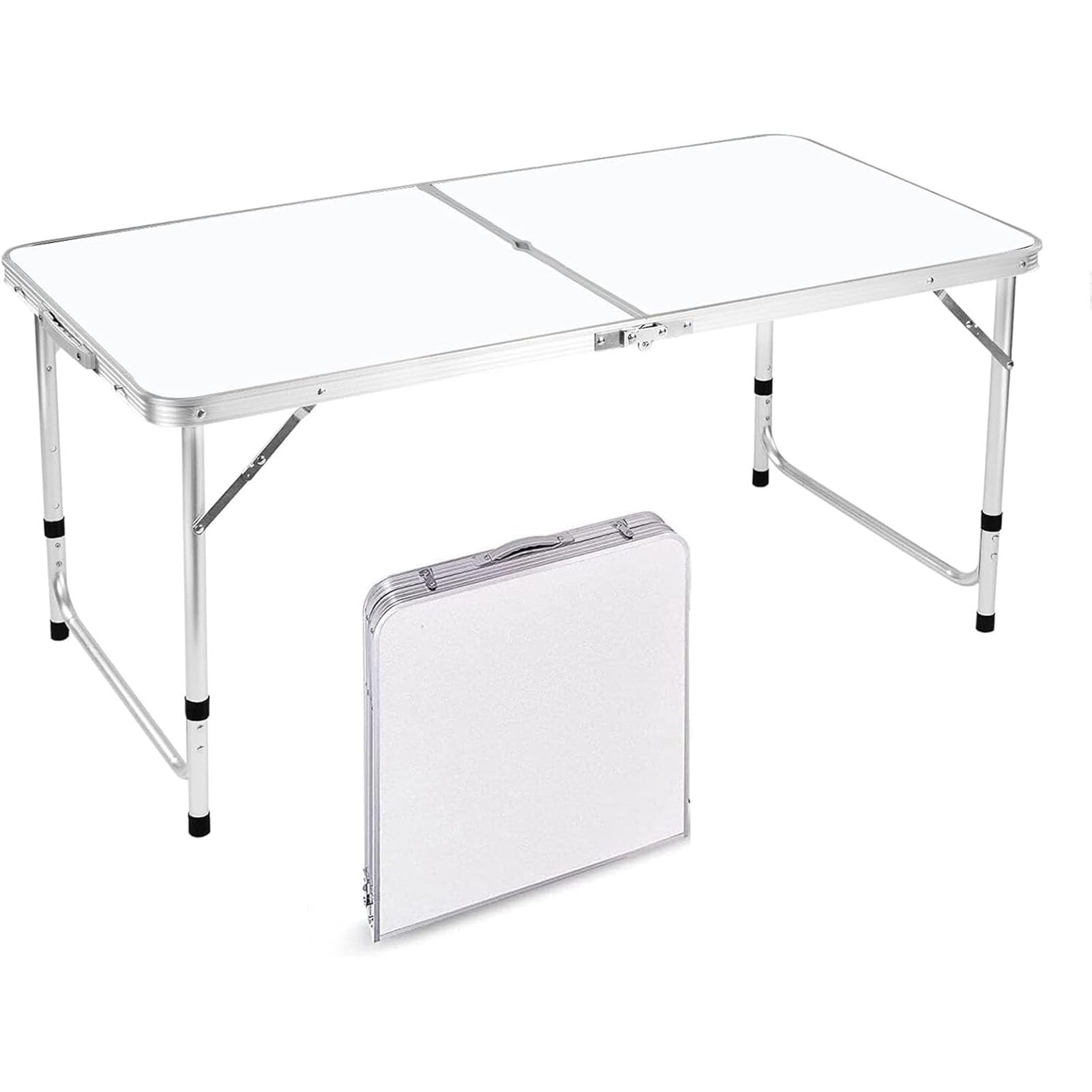 Outdoor Camping Table Foldable, Adjustable Folding Picnic Table with Sunshade Hole, Heavy Duty Beach Folding Table Plastic Table with Carry Handle, Folded Tables Portable Tables for BBQ Party