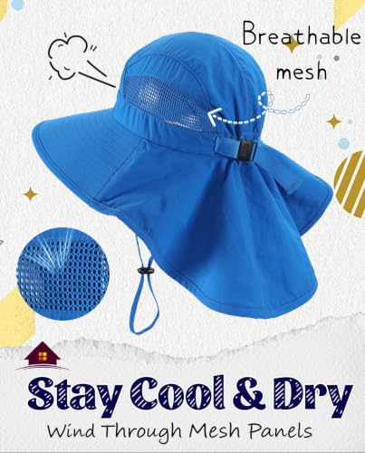 Image of Home Prefer UPF50 Wide Brim Kids Sun Hat Neck Flap Boys Girls Sun Protection Hat for Beach Fishing