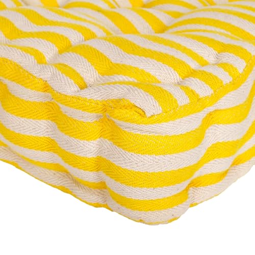 Image of Woven Quilted Floor Cushion Set 60x60x10 CM Yellow Stripe with Fillers & Back Cushion, Large Size for Seating, Patio Seat, Meditation, Yoga, Pooja, Guests, Living 24x24x4 Inch