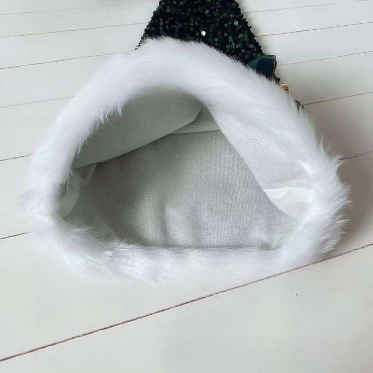 Silver Sequined Santa Hat - Shiny Unisex Soft Plush Deluxe Xmas Santa Claus Cap, Velvet Comfy for Christmas New Year Party, Fancy Dress, Xmas Tree Decorations Adults - Image 3