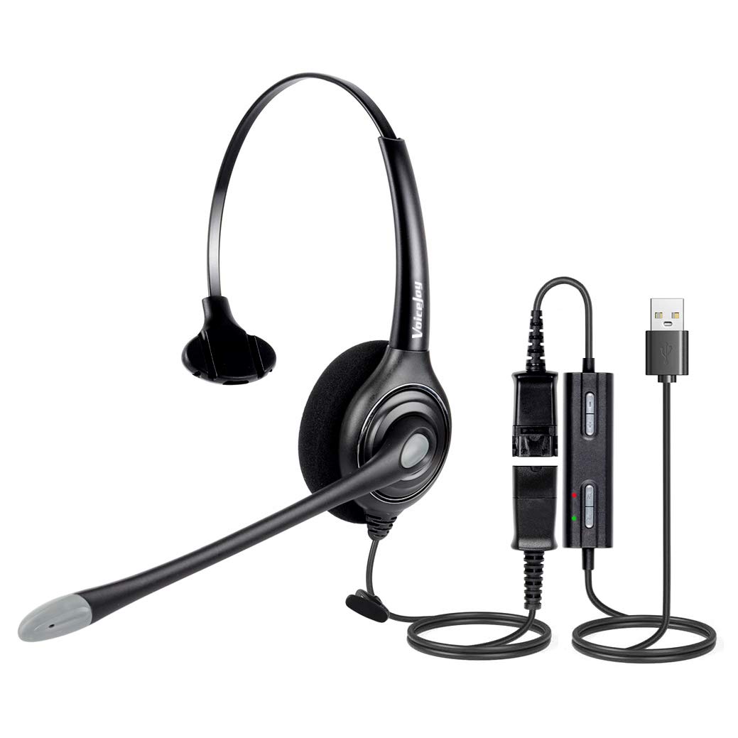 voicejoy usb noise cancelling headset with quick disconnect,adjustable mic, mute volume control for laptop,pc,skype,zoom,webinar,call center,office