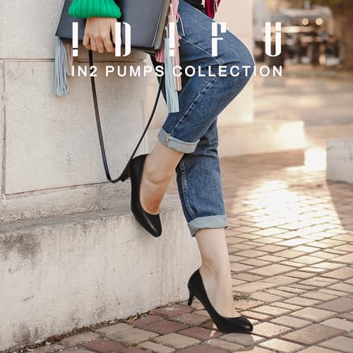 IDIFU Women's Classic Low Heels Dress Pumps 2 Inch Kitten Heel Round Toe Office Wedding Shoes2